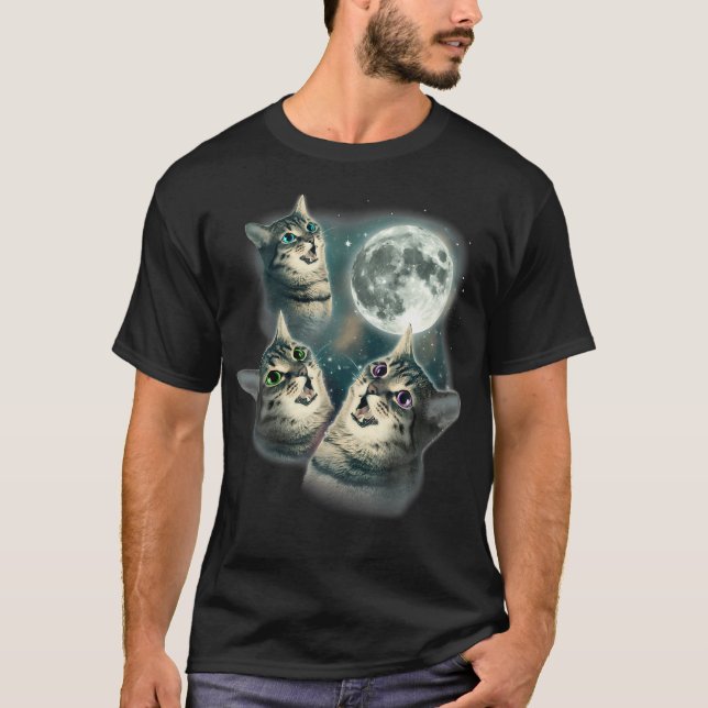 Funny Cat Shirt  Three Cat Moon 3 Wolfs Cute Kitte (Front)