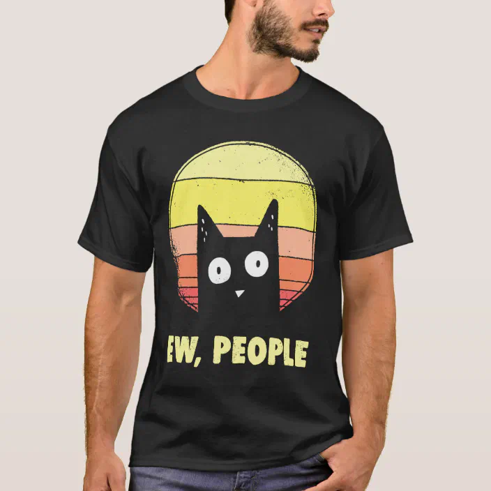 Black Cat Face EW PEOPLE Funny T-Shirt For Cat Lover Men's T-shirt Cottonl Tee 
