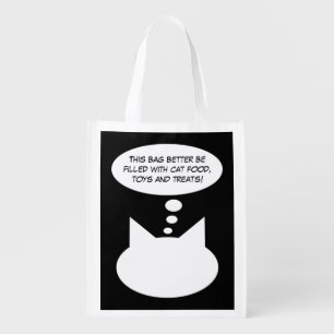 Funny Cat Shopping Grocery Bag - B&W