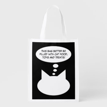 Funny Cat Shopping Grocery Bag - B&w by mazarakes at Zazzle