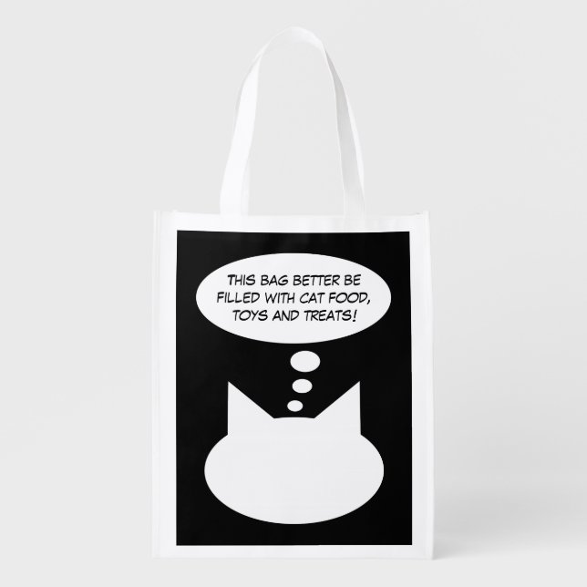 Funny Cat Shopping Grocery Bag - B&W (Front)
