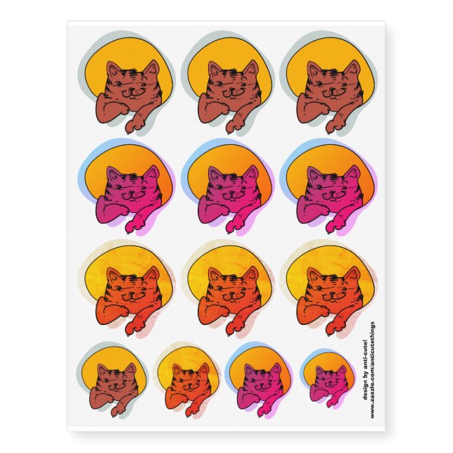 funny cat showing something to us, cartoon temporary tattoos (Front)