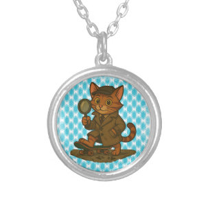 funny cat silver plated necklace