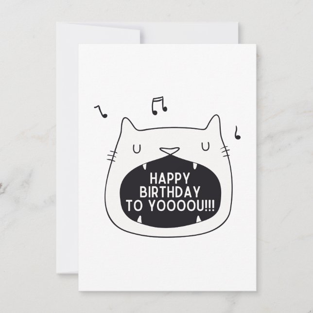 Funny cat sing happy birthday to you holiday card (Front)