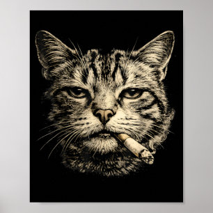 Funny Cat Smoking Cigarette Feline Tabby Poster