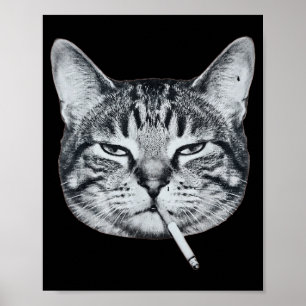 Funny cat smoking cigarette tabby cat meme brainro poster