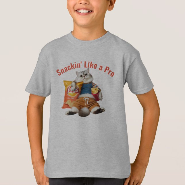 Funny Cat Snackin' Like A Pro T-Shirt (Front)