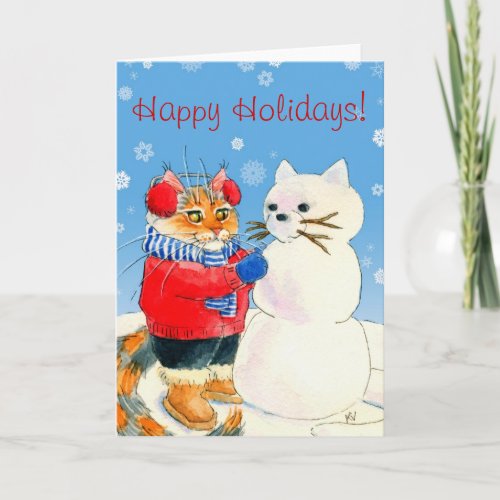 Funny cat snowman Christmas winter card