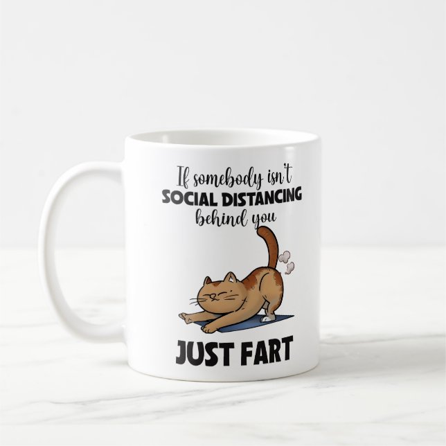 Funny Cat Social Distancing Saying Coffee Mug (Left)