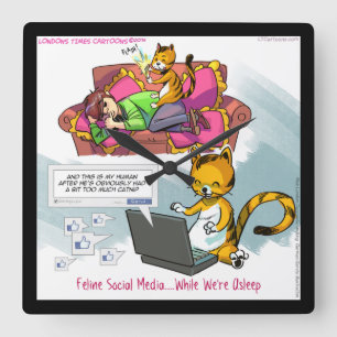Funny Cat Social Media Square Wall Clock