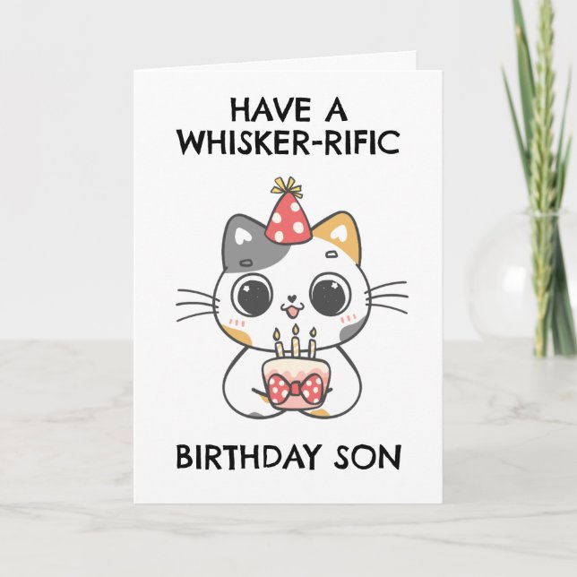 funny cat son birthday cards (Front)