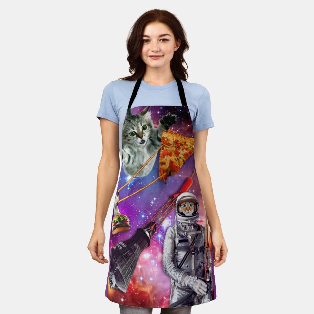Funny Cat Space Pizza Hamburger Food  Apron (Worn)