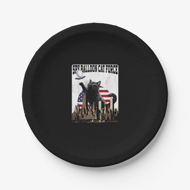 Funny Cat Spy Balloon Paper Plates (Front)