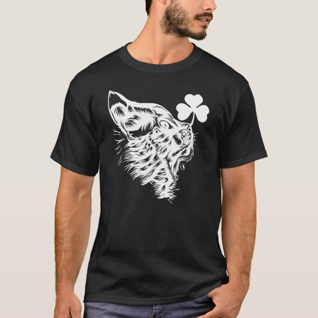 Funny Cat St Patricks Day Shamrock T-Shirt (Front)
