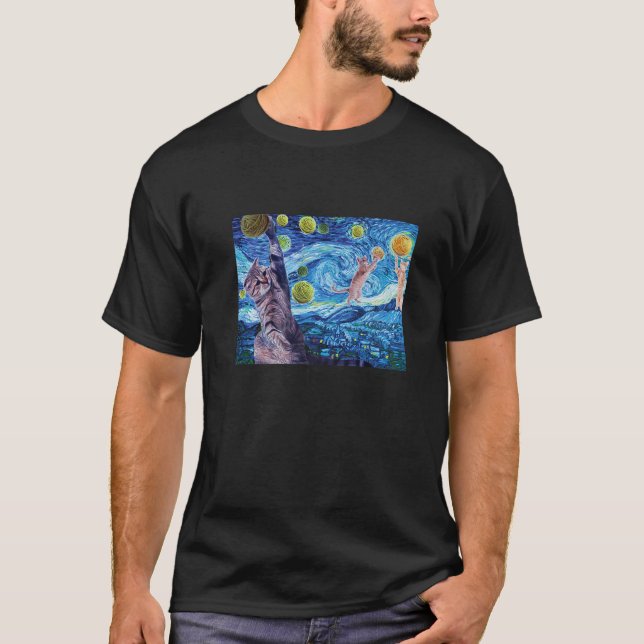 Funny Cat Starry Night Cat, Womens Cat Van Gogh Ca T-Shirt (Front)