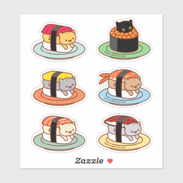 Funny Cat Stickers - SUSHI CATS 6-Pack (Sheet)
