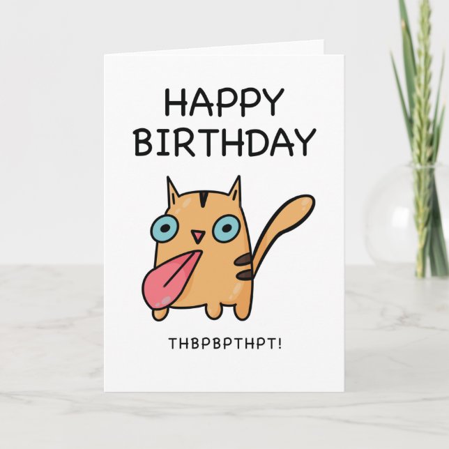 Funny Cat sticking tongue out Happy Birthday card (Front)