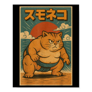 Funny Cat Sumo Wrestler Japanese Art Anime Ukiyo-e Poster