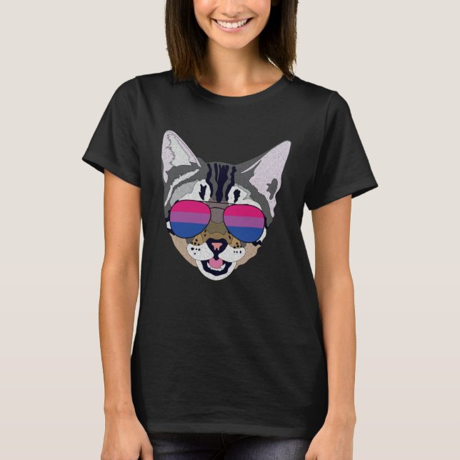 Funny Cat Sunglasses Bisexual Bi Pride Flag Gift T-Shirt (Front)