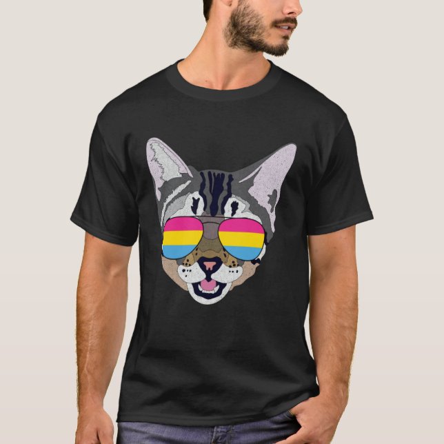 Funny Cat Sunglasses Pansexual Pride Flag Gift T-Shirt (Front)