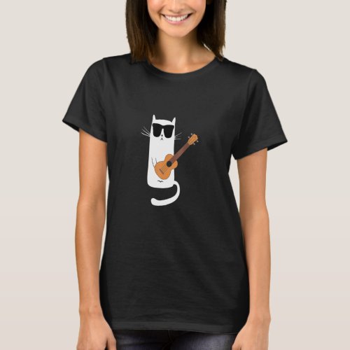 Funny Cat Sunglasses Playing Ukulele Cat And Ukule T_Shirt