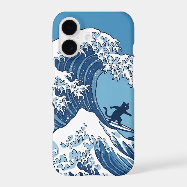 Funny Cat Surfing Great Wave Off Kanagawa - Japane Case-Mate iPhone Case (Back)