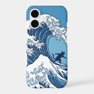 Funny Cat Surfing Great Wave Off Kanagawa - Japane iPhone 17 Case