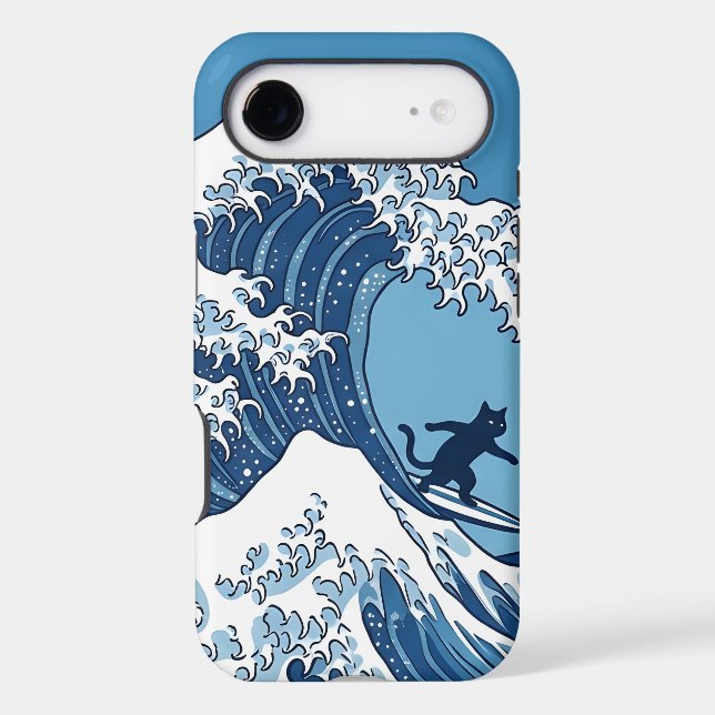Funny Cat Surfing Great Wave Off Kanagawa - Japane iPhone Case (Back)