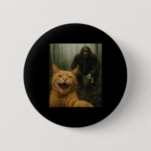 Funny Cat Surprised Happy Selfie With Bigfoot Sasq Button