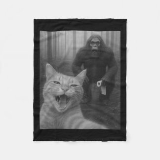 Funny Cat Surprised Happy Selfie With Bigfoot Sasq Fleece Blanket