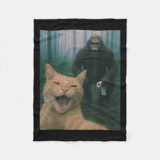 Funny Cat Surprised Happy Selfie With Bigfoot Sasq Fleece Blanket