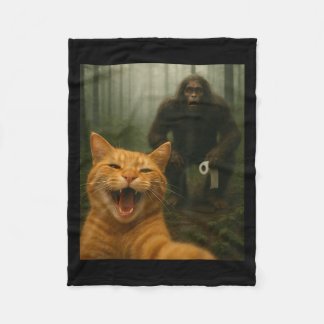 Funny Cat Surprised Happy Selfie With Bigfoot Sasq Fleece Blanket