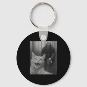 Funny Cat Surprised Happy Selfie With Bigfoot Sasq Keychain