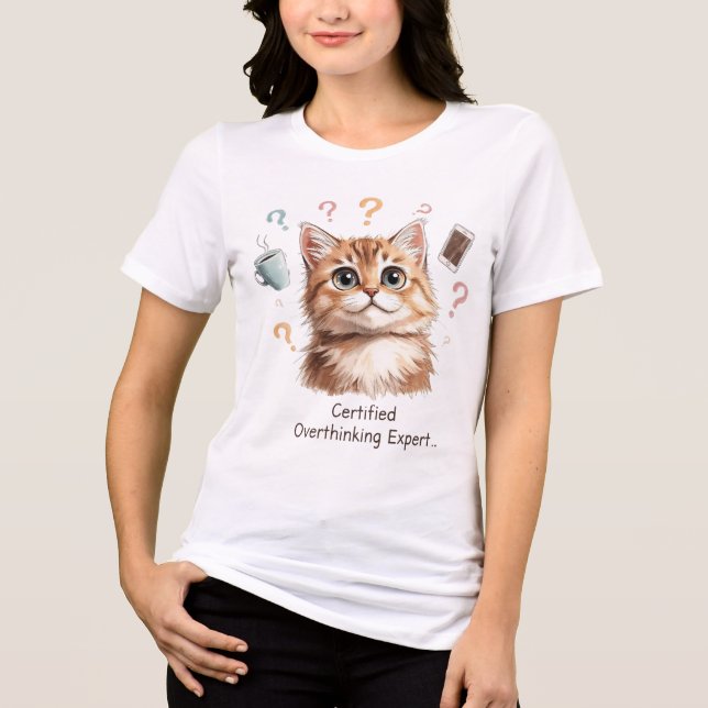 Funny Cat T-Shirt – “Certified Overthinking Expert Tri-Blend Shirt (Front)