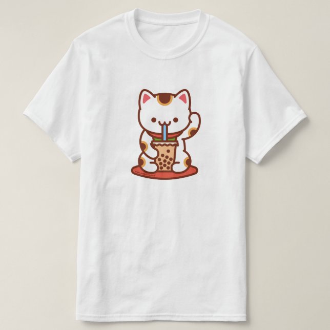 Funny Cat T-shirt - MANEKI-NEKO BOBA KIT-TEA (Design Front)