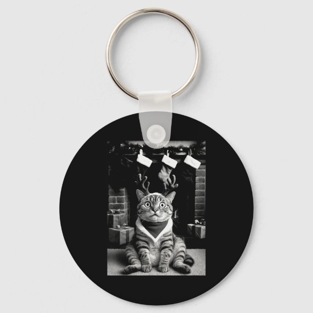 Funny Cat Taking A Selfie Christmas Xmas Pajamas H Keychain (Front)