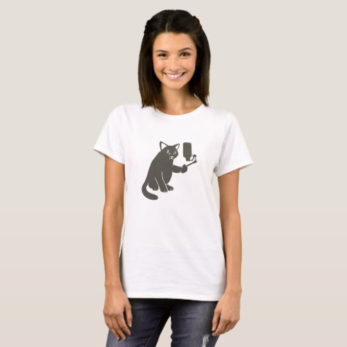 Funny cat taking selfie _ Choose background color T_Shirt