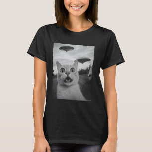 Funny Cat Taking Selfie with UFOs In A Forest, Cat T-Shirt