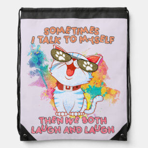 Funny Cat Talking to Itself –Cute and Humorous Cat Drawstring Bag