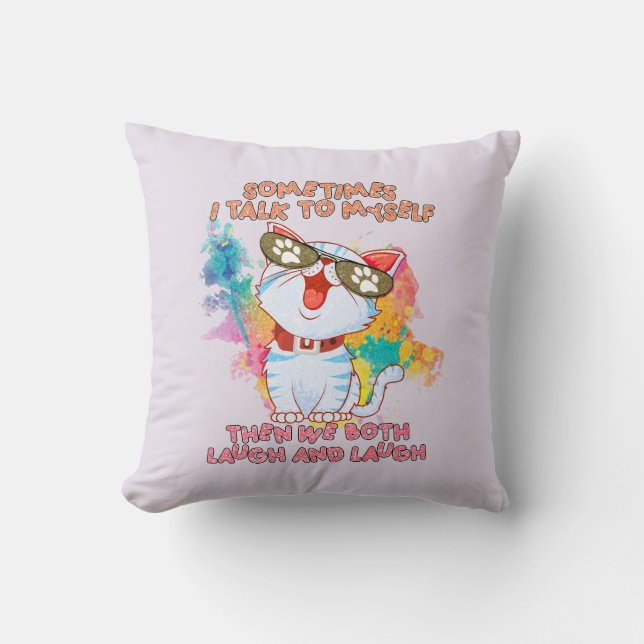 Funny Cat Talking to Itself –Cute and Humorous Cat Throw Pillow (Front)