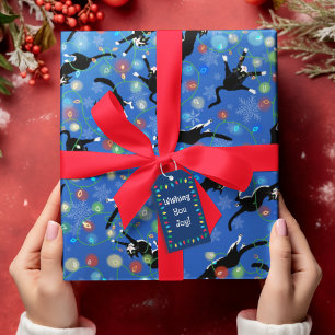 Funny Cat Tangled in Christmas Lights Wrapping Paper