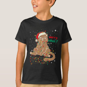 Funny Cat Tangled Up In Christmas Tree Lights Merr T-Shirt