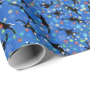 Funny Cat Tangles in Christmas Lights Wrapping Paper