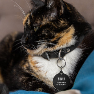 Funny Cat Terminator of Humanity Monogram Pet ID  Pet ID Tag