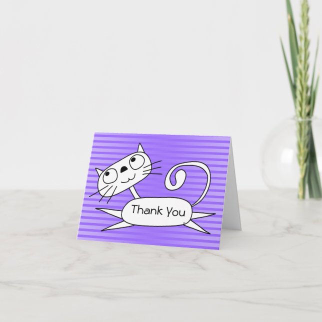 Funny Cat Thank You Card Purple (Front)