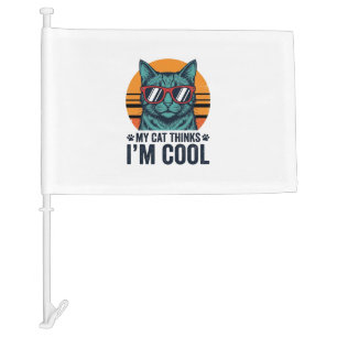Funny Cat Thinks Im Cool Vintage Car Flag