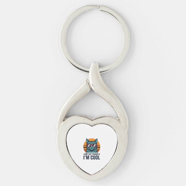 Funny Cat Thinks Im Cool Vintage Keychain (Front)
