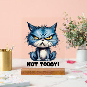 Funny cat today word art acrylic sign