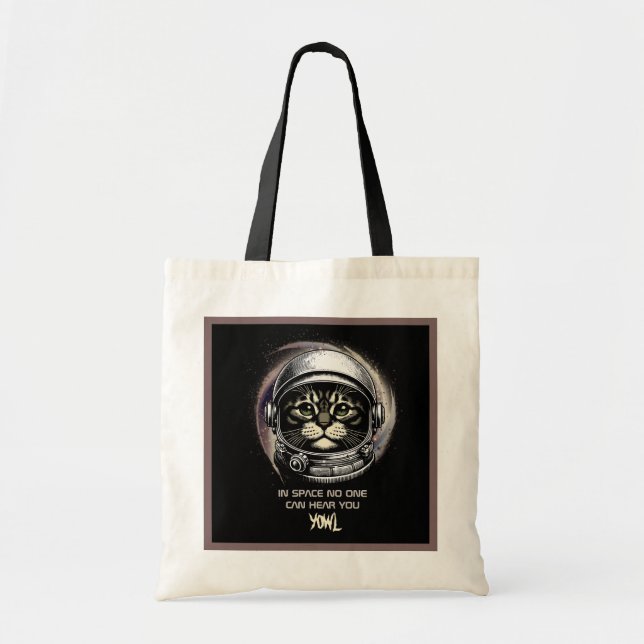 Funny Cat Tote Bag Space Parody - Editable Text (Front)