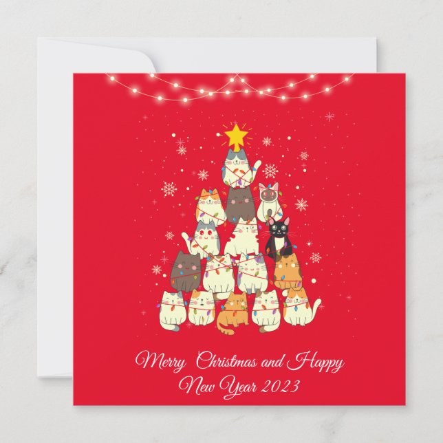 Funny cat tree christmas  holiday card (Front)